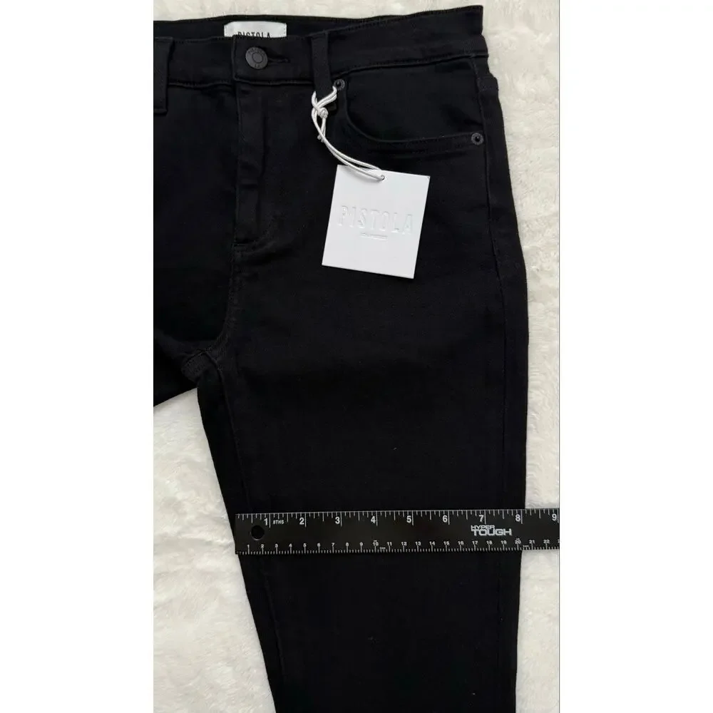 Pistola Audrey Mid Rise Skinny Jeans Dark Vinyl Black Stretch Size 27 NWT
